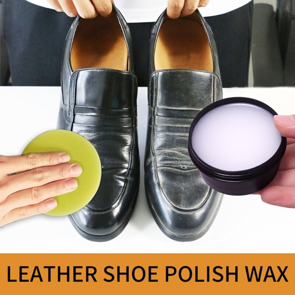 Leather Nourishing Care Kit with Polishing Wax 58g - Colorless Universal Leather Conditioner for Shoes Bags Jackets Furniture, Brightens Repairs & Restores Real & Faux Leather, Includes Applicator Sponge