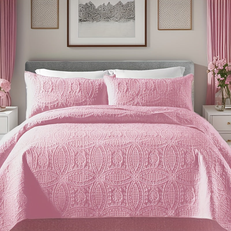 Quilt Set 3 Piece Soft Lightweight Bedding - Thin Bed Quilt with 2 Pillowcases for Bedroom Guest Room, Full Queen King, All Season Comforter Set, 10 Colors