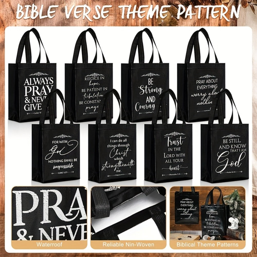 Christian Gift Bags Bulk with Handle ¨C 24/48 Pcs Bible Verse Religious Reusable Bags Medium Size for Church Visitors Baptism Wedding Party Favors Father¡¯s Day Black