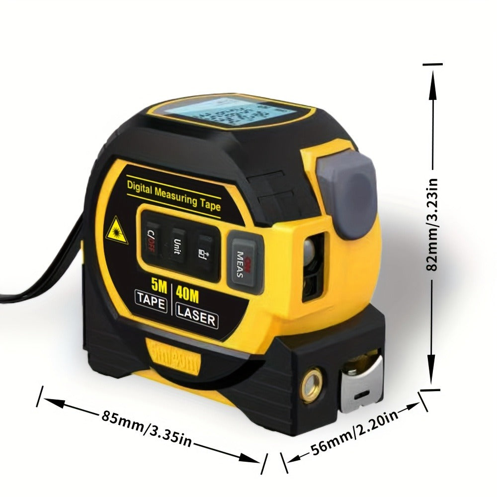 3-in-1 Laser Tape Measure Digital Laser Rangefinder Steel Tape Measure Cross Laser Level High Precision Color Screen Voice Broadcast for Construction Home DIY Measurement