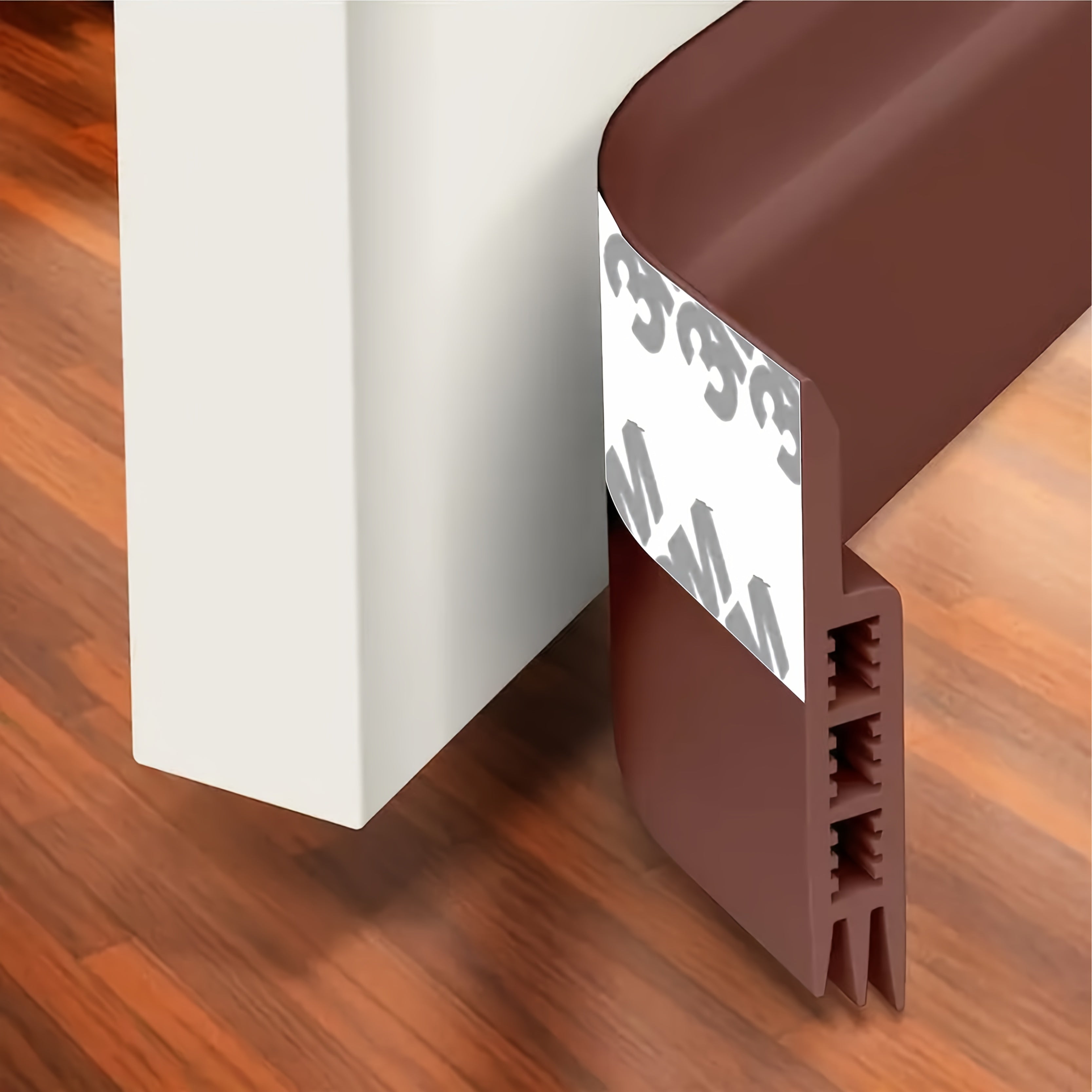 Door Draft Stopper Silicone Under Door Sweep Weather Stripping 39 Inch Strong Adhesive 3-Layer Sound Insulation Noise Blocker Energy Saving Seal for Indoor Outdoor Doors White Black Brown Transparent