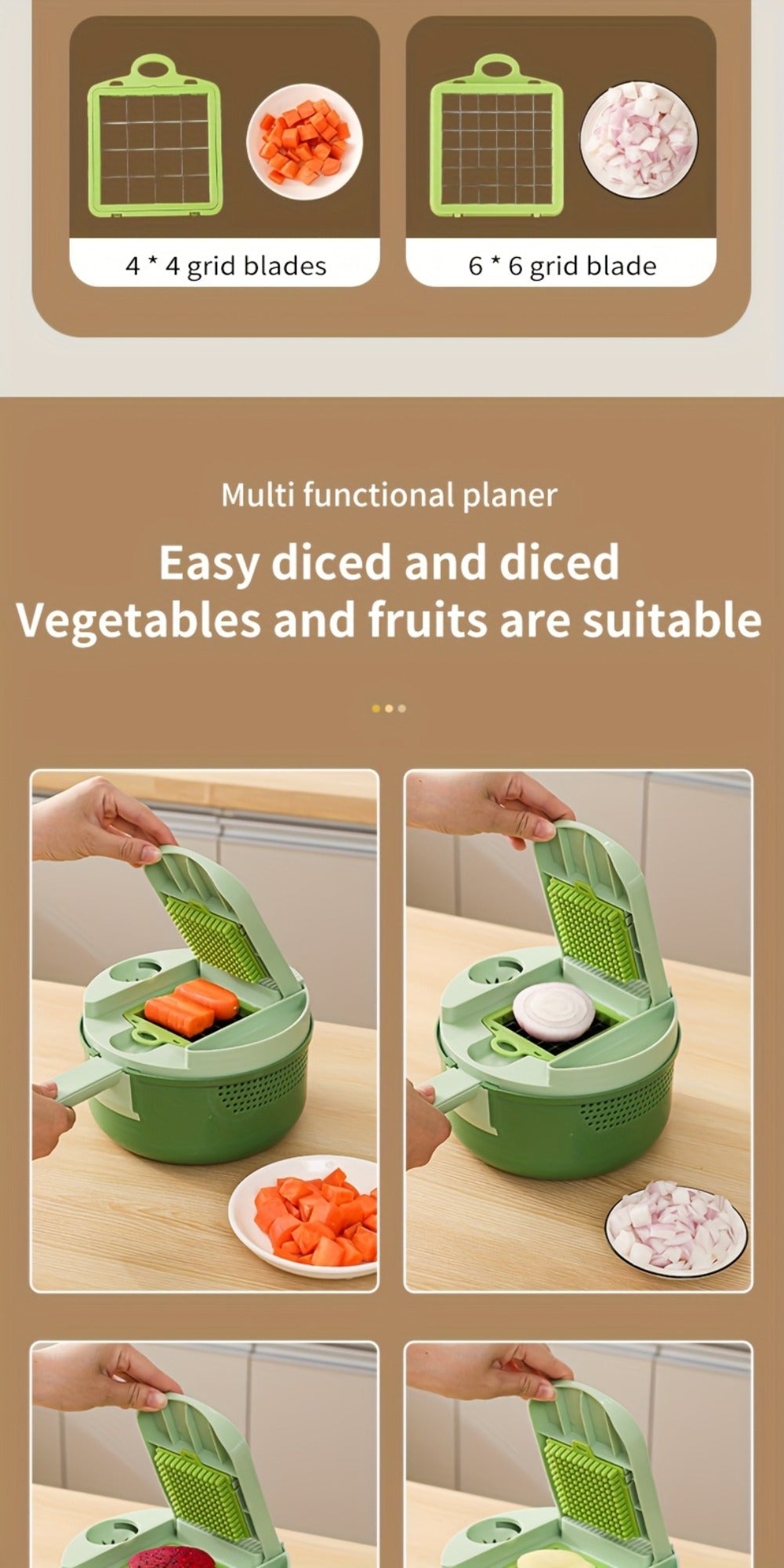 Vegetable Chopper 16-in-1 Heavy Duty Manual Food Processor with Container ¨C Onion Dicer, Potato Slicer, Garlic Mincer, Carrot Cutter, Multi-Function Kitchen Veggie Chopper for Tomato, Pepper, Cucumber
