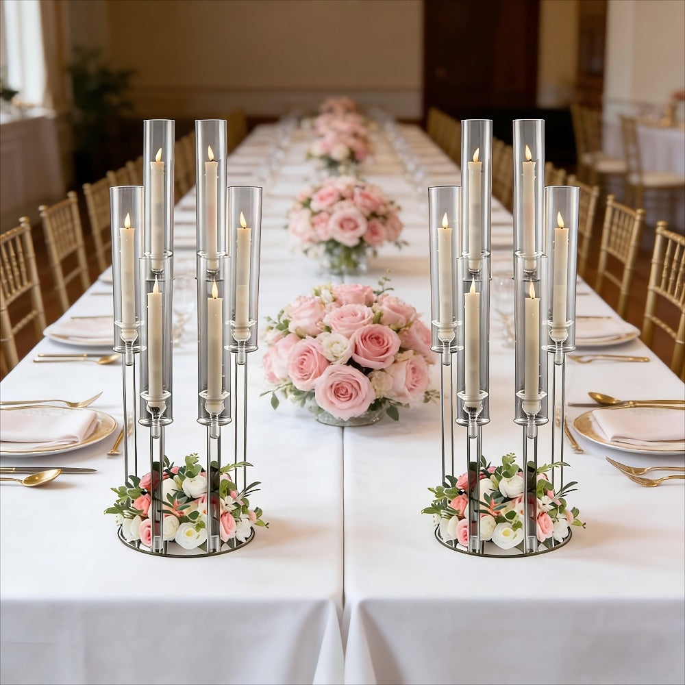 Acrylic Candelabra 6-Arm Candlestick Holder 26.8 Inch Clear Crystal Candle Holders Bulk for Wedding Table Centerpieces, Party Home Decoration, Valentine's Day Anniversary Christmas