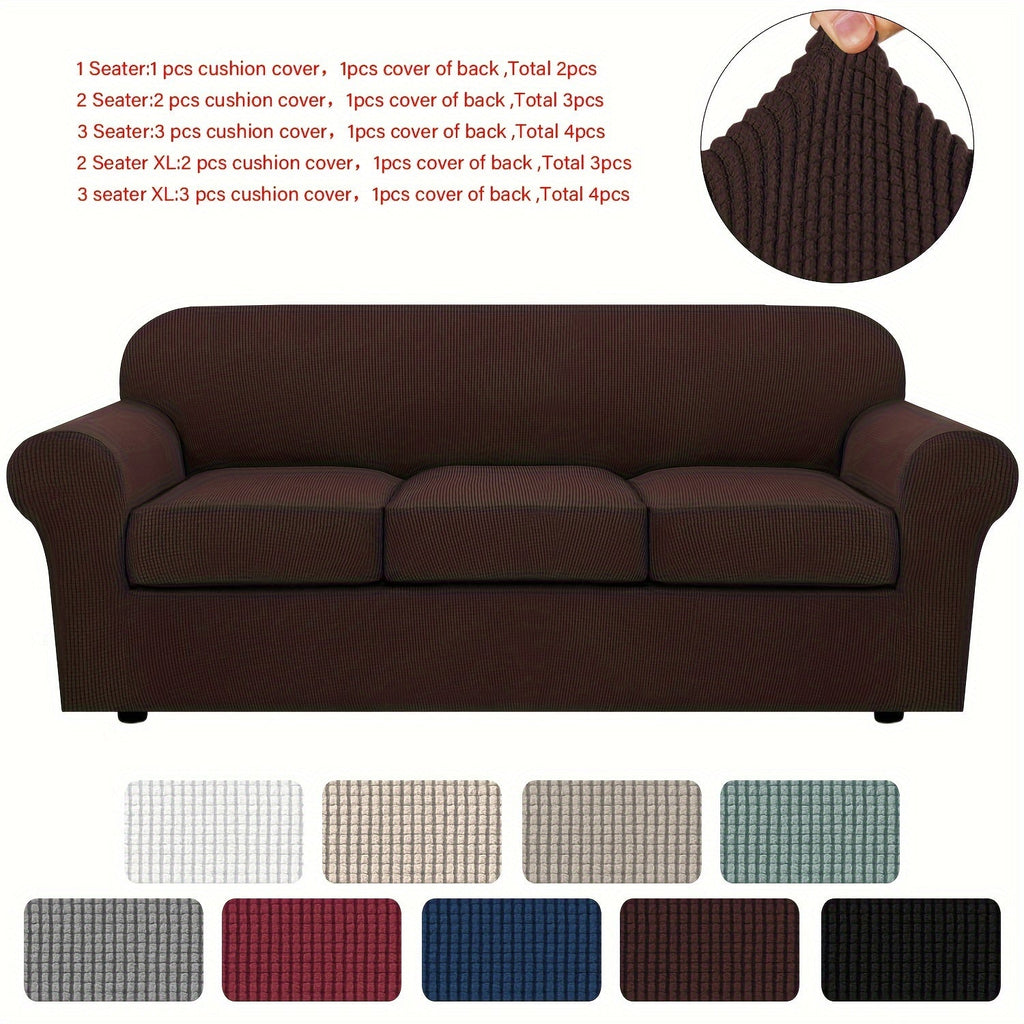 Stretch Sofa Cover Elastic Slipcover Grid Pattern Jacquard Anti-Slip Full Coverage Sofa Protector Machine Washable for 1 2 3 Seater XL Sofa Living Room Bedroom