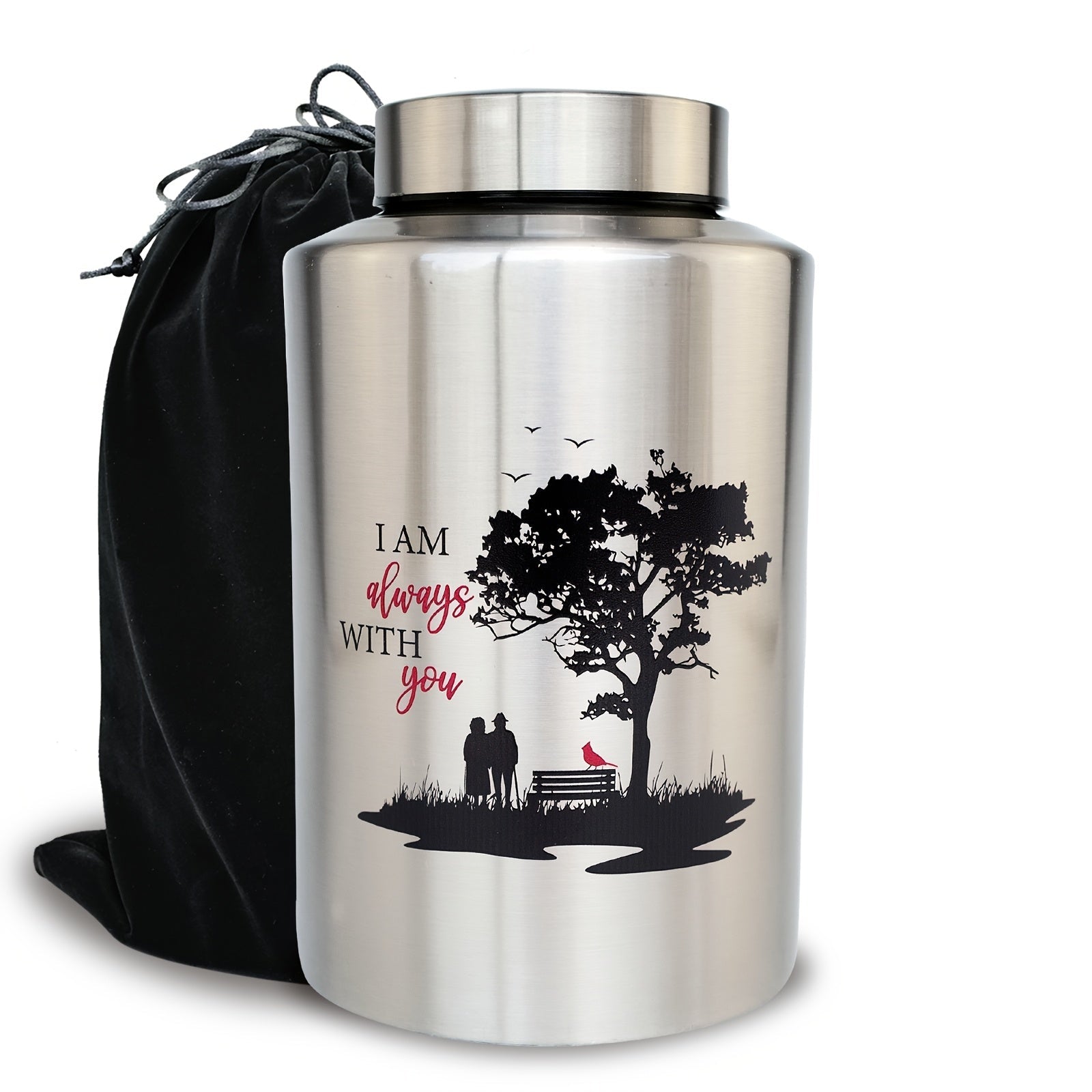 Cremation Urns for Human Ashes Large ¨C Stainless Steel Memorial Urn Holds 220 lbs, Decorative Butterfly Cardinal Fairy Design, Screw Lid & Seal Ring, Velvet Pouch Included, Adult Funeral Keepsake Urn