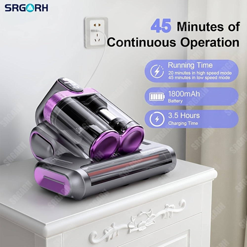 Mattress Vacuum Cleaner Handheld Bed Cleaner ¨C 16KPa Strong Suction with UVC Light & Hot Air Heating, Deep Clean for Pillows, Sofa, Crib & Pet Hair, Double Cup Design, White or Purple