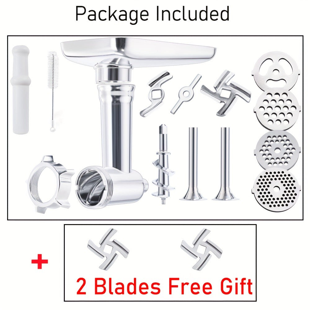 Metal Meat Grinder Attachment for KitchenAid Stand Mixers with 4 Grinding Plates 4 Blades 2 Sausage Stuffer Tubes Holder and Cleaning Brush Food Grinder for All KitchenAid Mixers