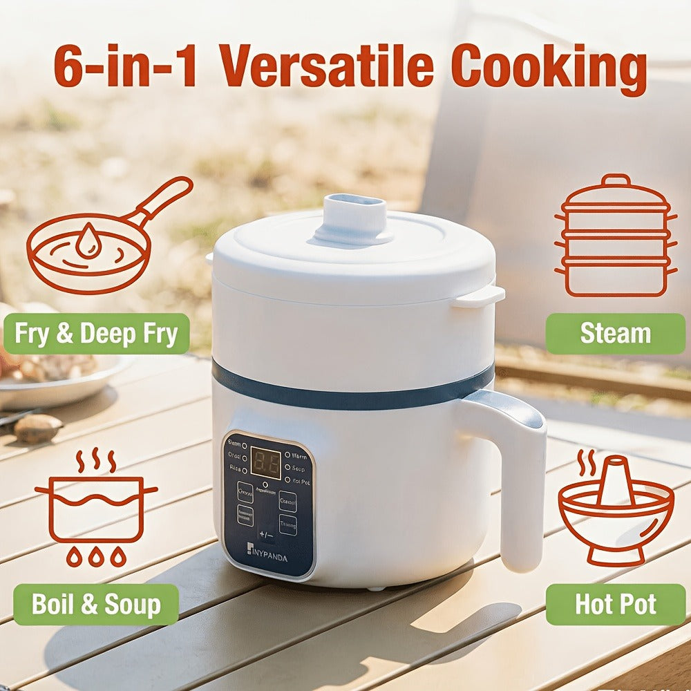 Electric Hot Pot 1.7L Multifunctional | 6 Cooking Modes Steam & Cook Non-Stick Mini Electric Cooker with Overheat & Dry Protection for 1-2 People ¨C Rice, Soup, Noodles & More, Single & Double Layer