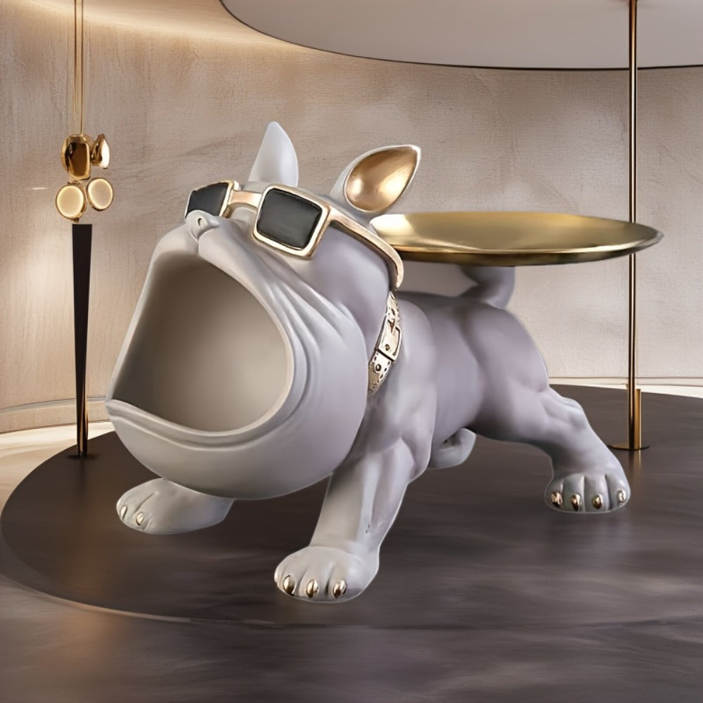 Resin Pug Bulldog Decorative Tray Statue | Dog Tray Organizer for Keys Jewelry Candy Earrings | Modern Art Home Decor Sculpture for Entryway Desk Office Dining Table | Unique Dog Lover Gift