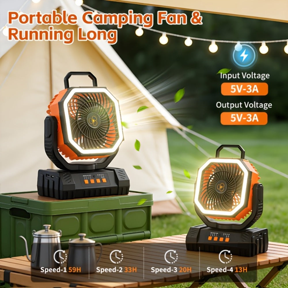 Camping Fan 20000mAh with LED Lantern and Remote Control, 4-Speed 90¡ã Oscillation 1-8H Timer, 59-Hour Battery Life Power Bank Fan with Hook for Tent, Hiking, Outdoor and Indoor Use