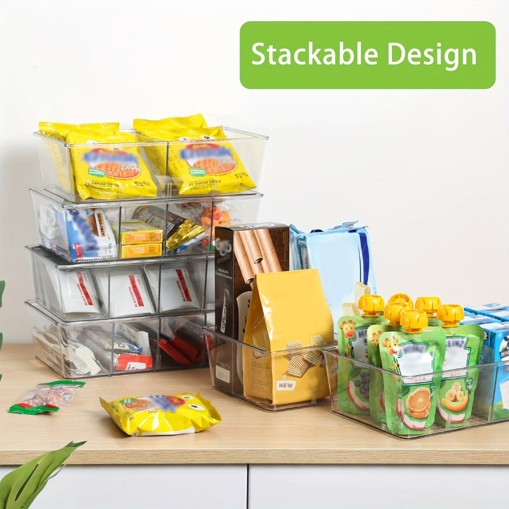 Clear Pantry Organizer Bins 6 Pack Plastic Fridge Organizer and Storage for Kitchen Cabinet Snacks Condiments Spices Pouches Food Packets Refrigerator Shelf