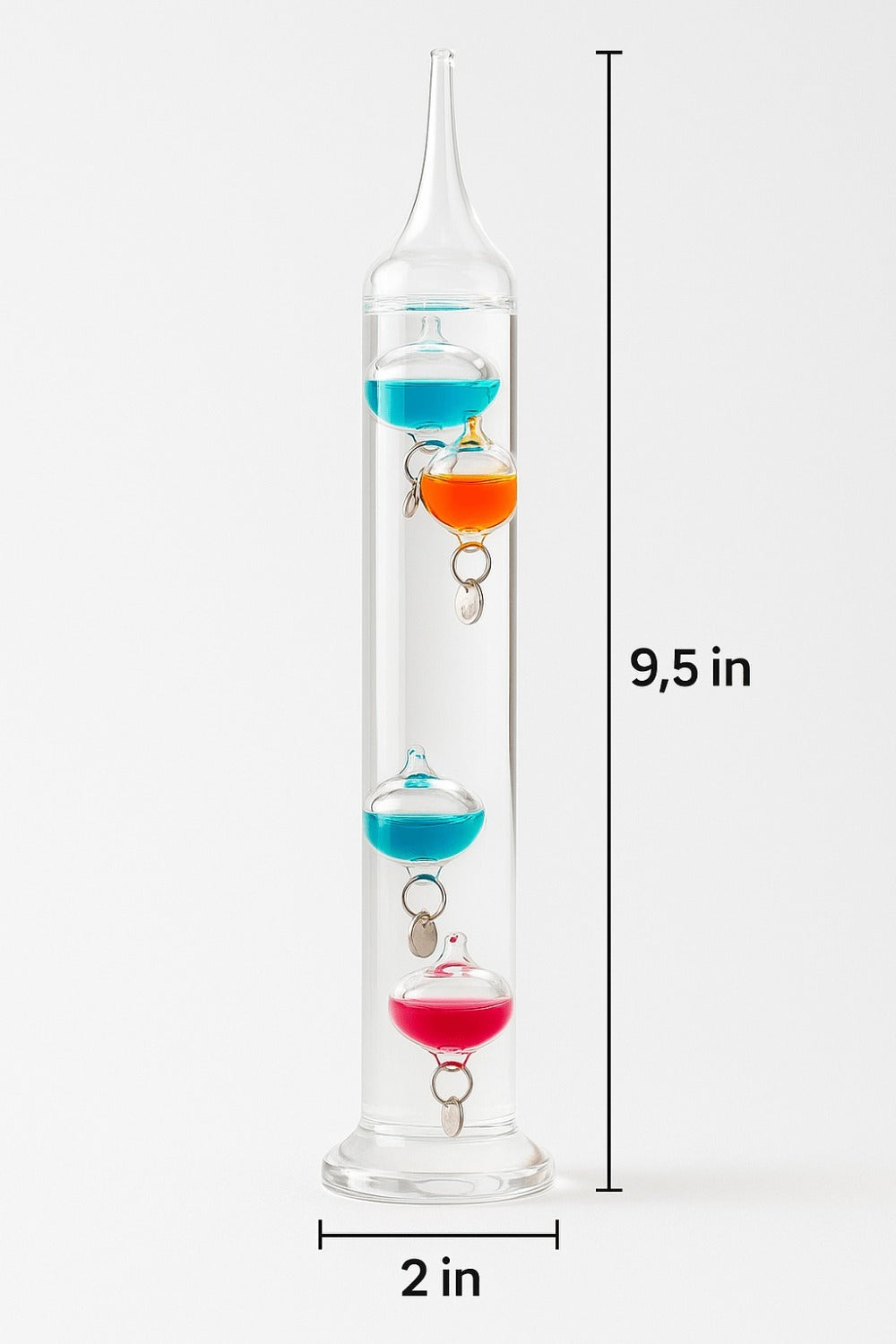 Galileo Thermometer Glass Multicolor Floating Spheres 9.5 Inch Decorative Temperature Display 16¡ãC-28¡ãC for Home Office Desk Science Decor Gift
