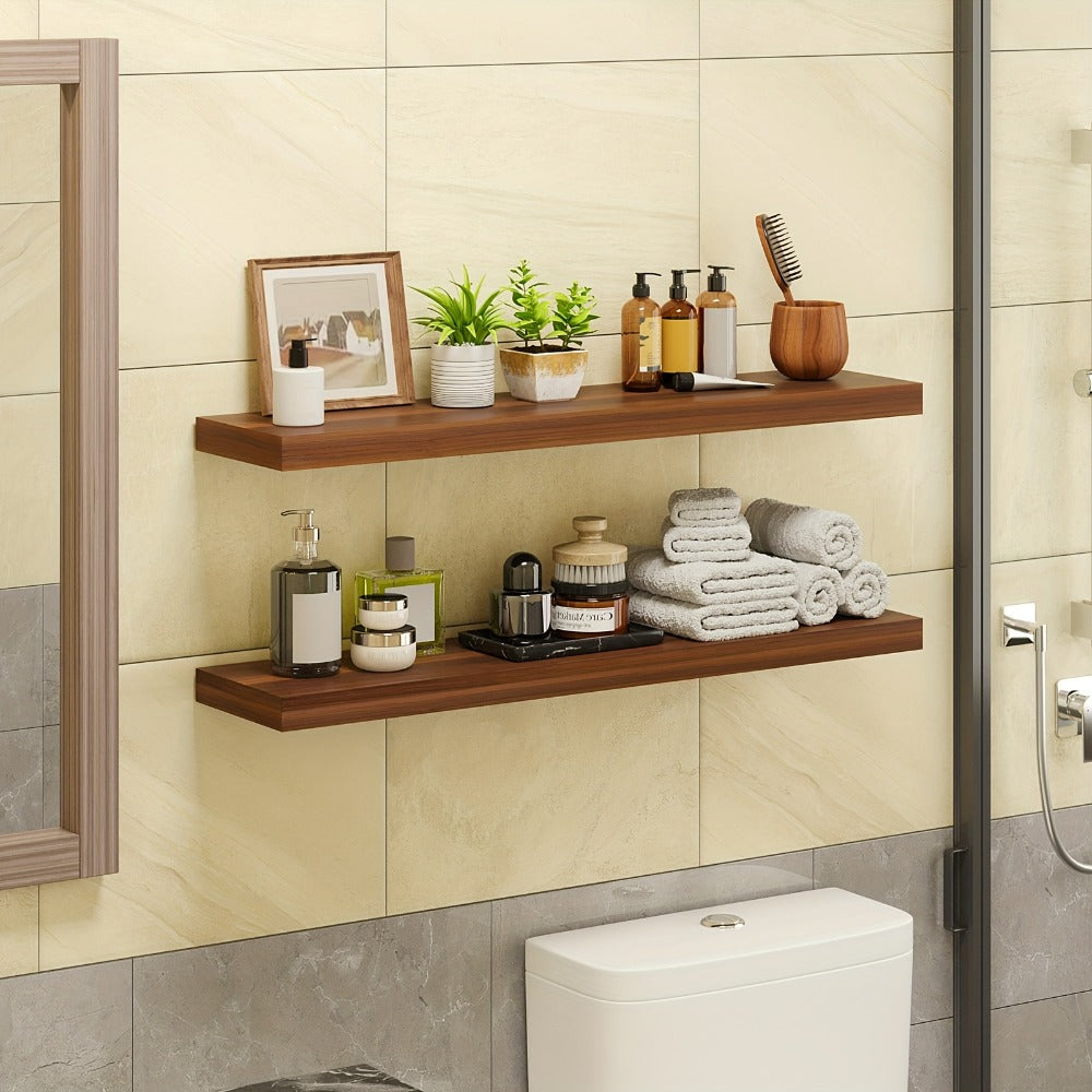 Floating Shelves Wall Mounted Set of 4 - 22 Inch Wall Shelves with Invisible Brackets for Bathroom Living Room Bedroom Kitchen Decor, Walnut Black White White Oak Light Brown