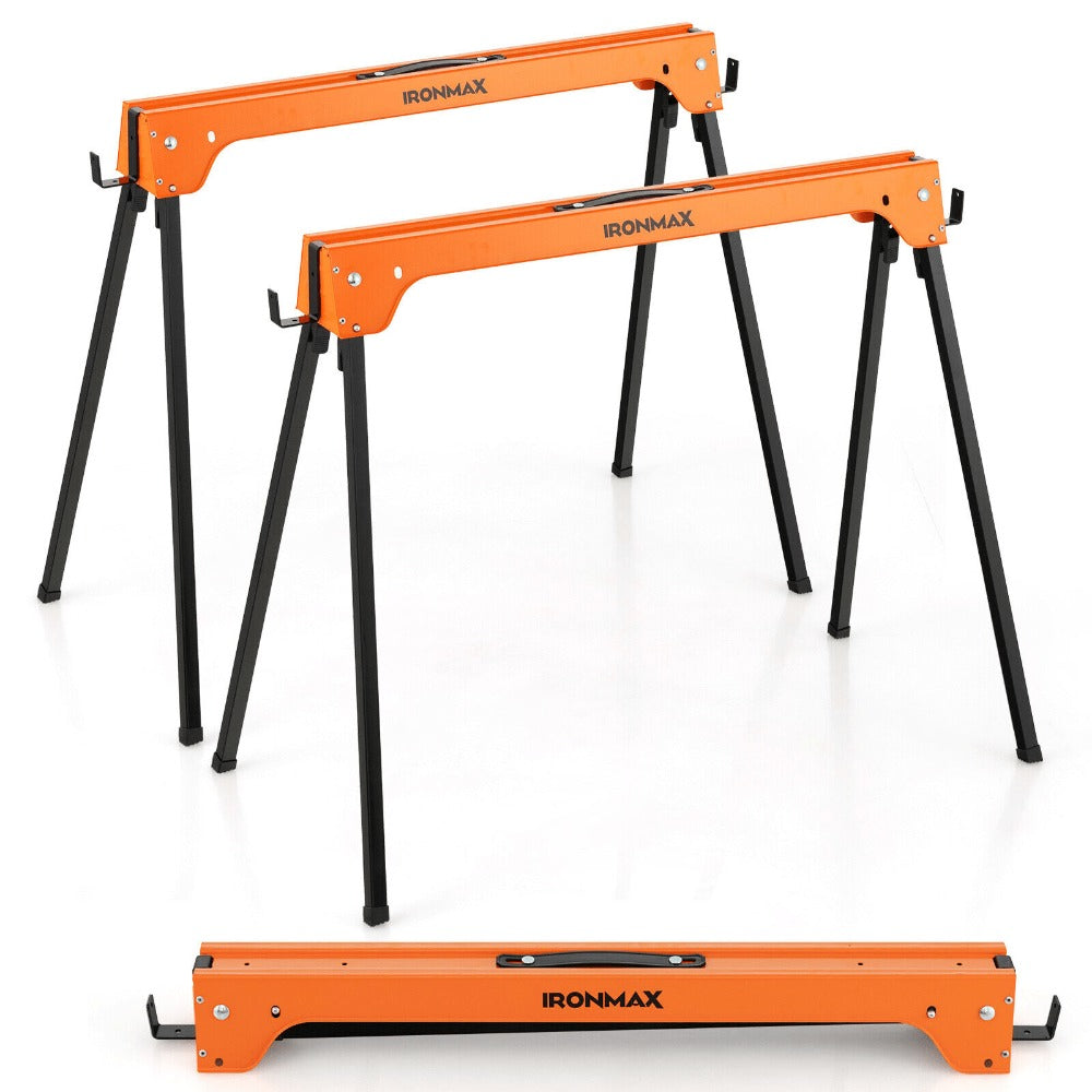 IRONMAX Folding Sawhorse 2 Pack Heavy Duty 1322 lbs Capacity Portable Collapsible Work Support Horses with Metal Frame Anti-Slip Pads