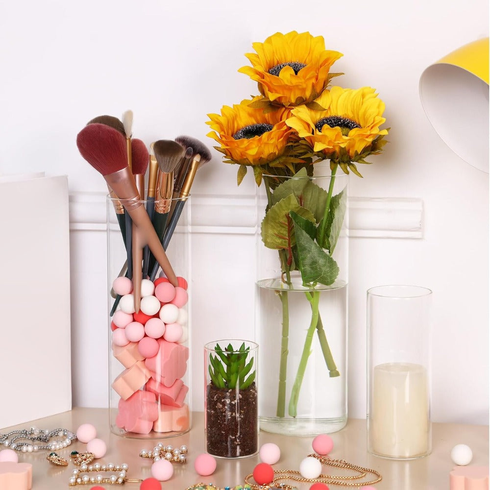 Clear Glass Cylinder Vases Set of 16 ¨C 4 6 8 10 Inch Tall Glass Vases for Centerpieces, Floating Candle Holders, Wedding Table Decor, Party & Home Decoration