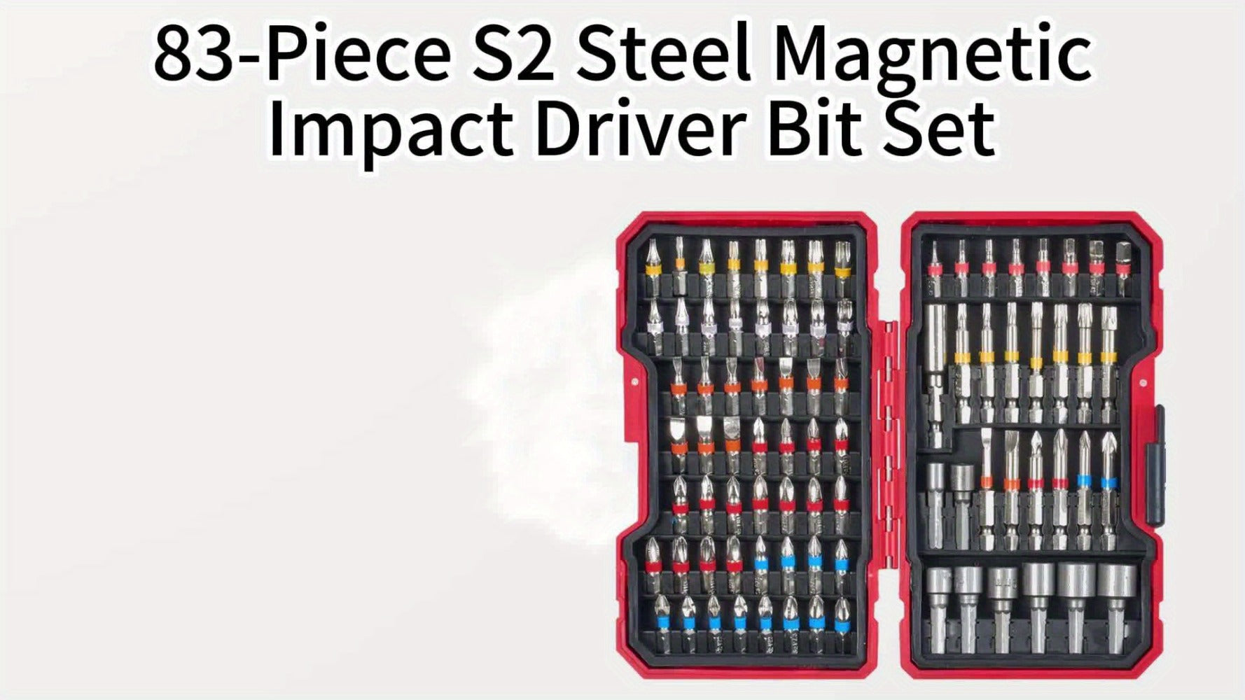 83-Piece Impact Driver Drill Bit Set S2 Steel Cross Slotted Square Star Hex Torx Bits with Magnetic Holder for Home Improvement DIY Projects