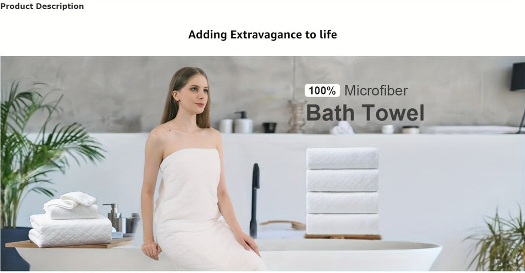 Oversized Bath Towel Set 4 Piece Diamond Pattern Microfiber - Ultra Soft Highly Absorbent Quick Dry | 10 Colors | Blue Green Black Gray Navy Orchid Brown Purple White Turquoise | Bathroom Hotel Gym Gift