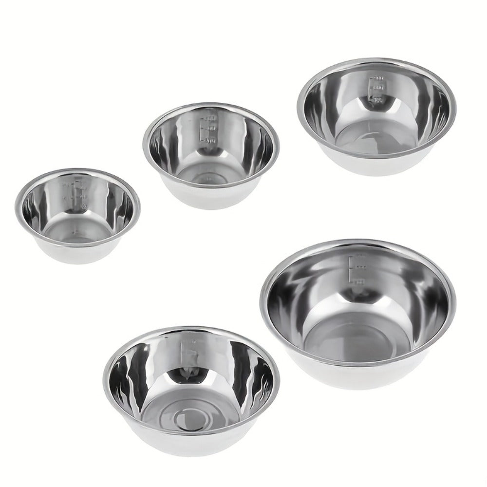 Stainless Steel Mixing Bowl Set 5-Pack with Measurement Markings for Kitchen Cooking Baking Salad Vegetable Washing Fruit Serving & Meal Prep ¨C Stackable Nesting Bowls