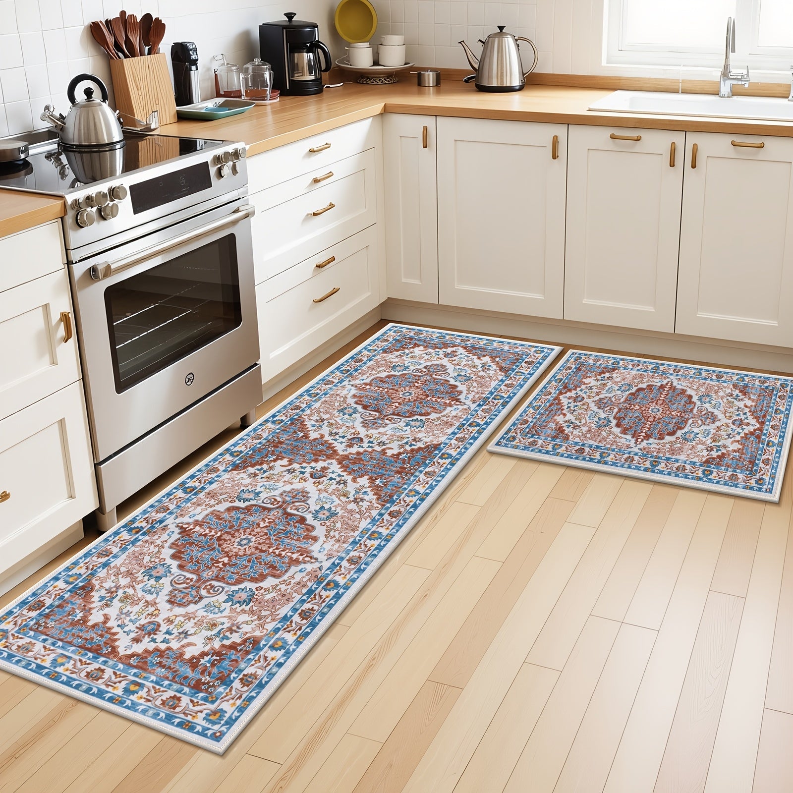 Anti Fatigue Kitchen Mat Set of 2 Non-Slip Cushioned Kitchen Rugs Boho Distressed Runner for Sink Laundry Office Standing Mat