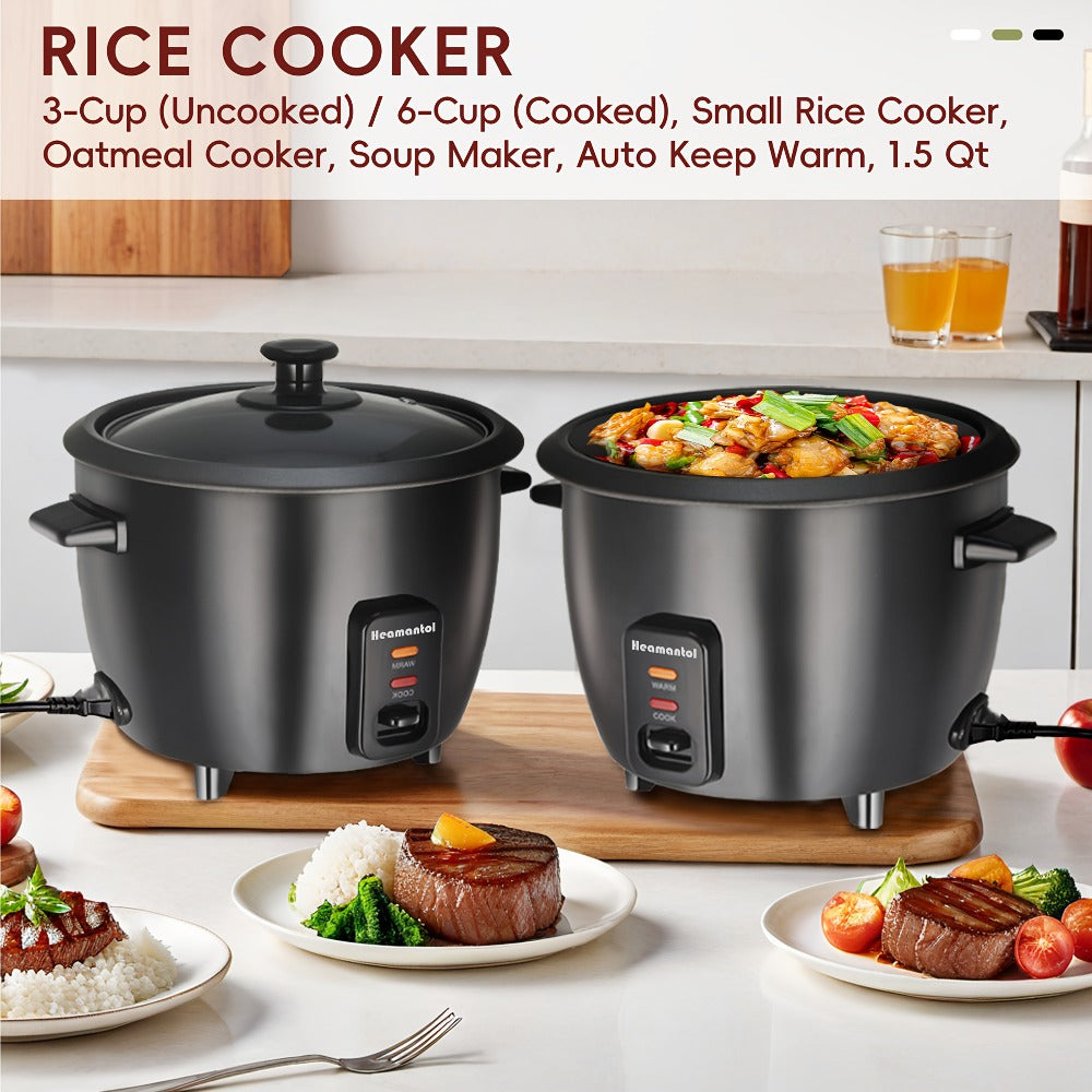 Rice Cooker & Yogurt Maker 3-Cup Nonstick ¨C 1.5Qt Multicooker with Auto Keep Warm, One-Touch Operation, Stainless Steel Inner Liner & Steamer for Grain, Oatmeal & More