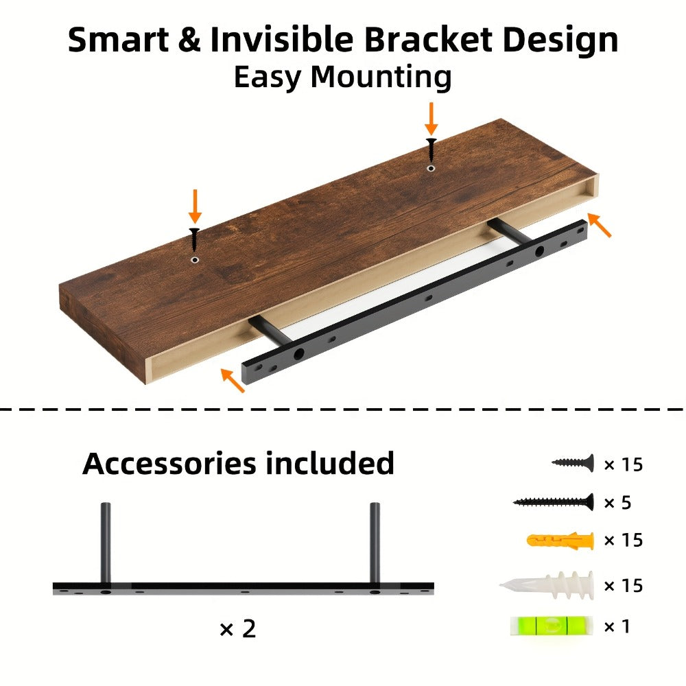 Floating Wall Shelves Set ¨C Wooden Wall-Mounted Shelves for Living Room, Kitchen & Bathroom (2/4/6pcs, 15.7¡±/19.7¡±/22¡±)
