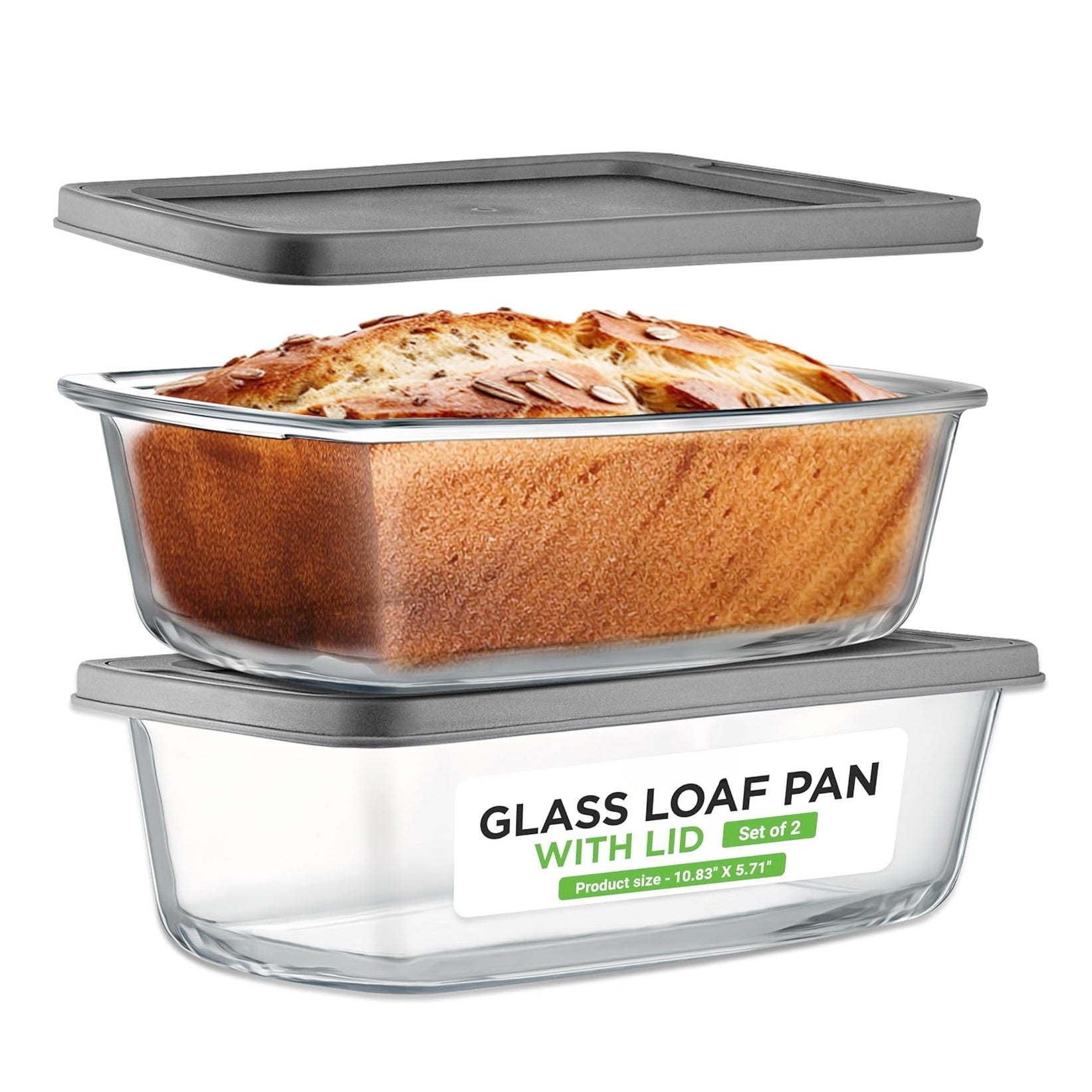 Glass Loaf Pan Set with Lids, 4pcs Stackable 1.9 QT Bread Baking Dish with Airtight Lid, Oven Microwave Dishwasher Safe Glass Food Storage Container for Bread, Cake, Meal Prep
