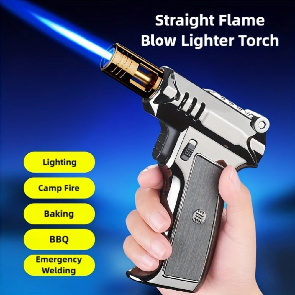 Kitchen Butane Torch Lighter with 6-Inch Flame ¨C Refillable Windproof Blow Torch with Safety Lock, Flame Lock & Tank Adapters, Adjustable Jet Flame for Cooking, Creme Brulee & BBQ (Butane Not Included)