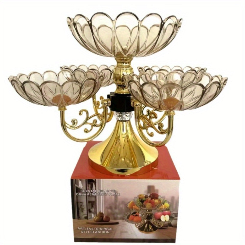 Crystal Rotating Fruit Plate Set 5-Tier ¨C Luxury Round Multi-Layer Snack Candy Dish Bowl for Living Room Coffee Table Home Decor European Style Elegant Dessert Display Centerpiece Gift