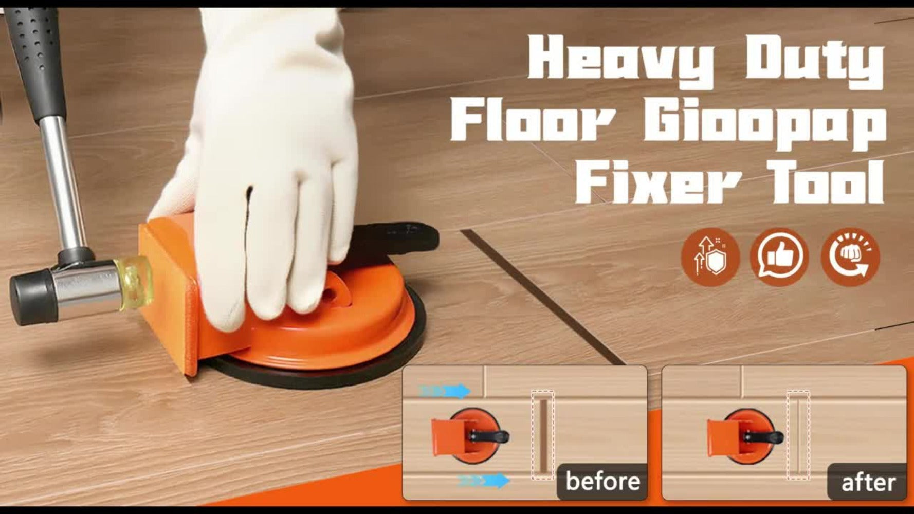 Floor Gap Repair Tool Reinforced Iron Suction Cup Pull System for Laminate Vinyl Composite Engineered Wood PVC Flooring Professional DIY Installation No Hammer Required Flooring Gap Fixer Closer