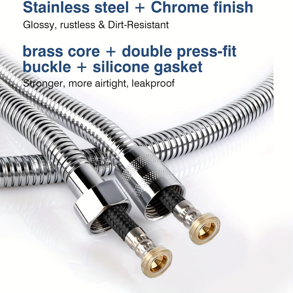 High-Pressure Shower Hose 78.7 Inch Extra Long - 304 Stainless Steel Chrome Plated, Explosion-Proof Braid Mesh, Leak-Resistant Handheld Shower Hose with Shower Head Holder, 2m Universal Fit