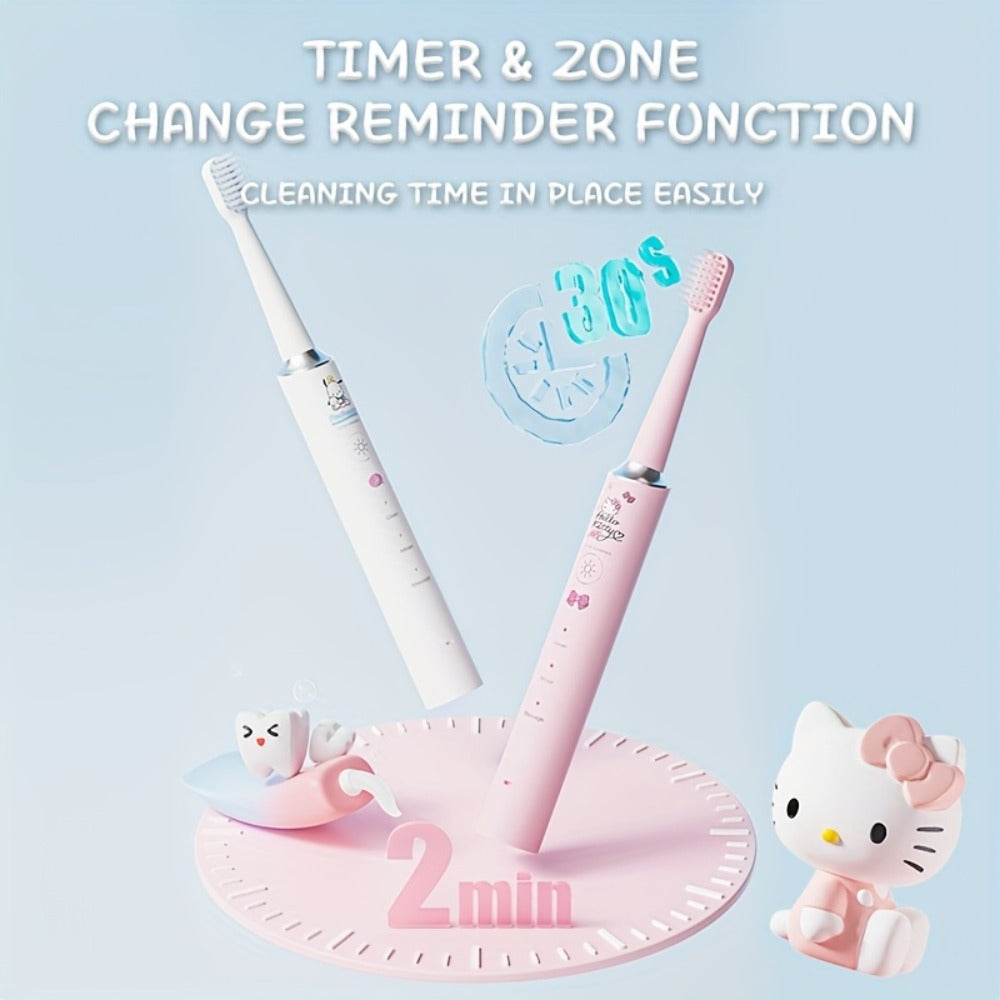 Sanrio Electric Toothbrush Hello Kitty & Pochacco - 4 Cleaning Modes, 4 Intensity Levels, 3 Replacement Brush Heads, 2-Minute Smart Timer, Cute Design Gift for Girls, Birthday, Graduation, Christmas