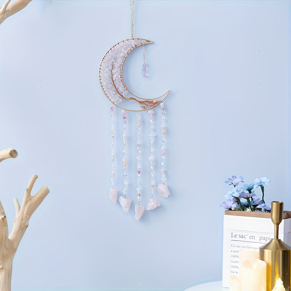 Dreamcatcher Moon Suncatcher Wall Hanging ¨C Handmade Boho Wind Chime Pendant for Indoor Outdoor Garden, Courtyard & Party Decor ¨C Christmas & Birthday Gift