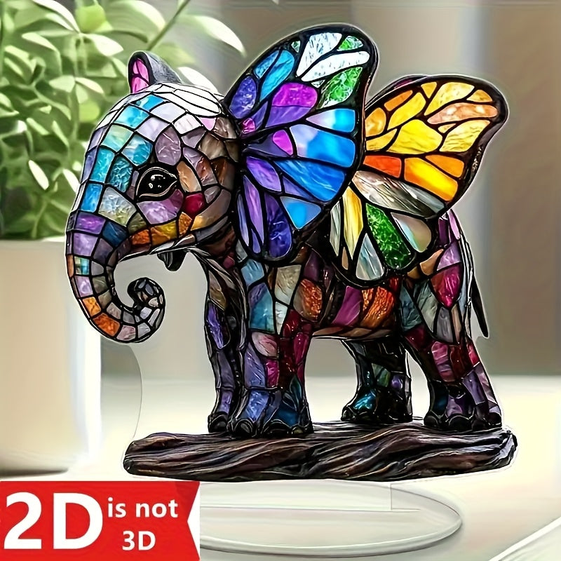 Boho Acrylic Elephant Ornament 7x7 Inch, Colorful Plastic Decorative Plate Wall Art, Unique Gift for Women Her Mom, Christmas Valentine's Day Graduation Birthday Home Decor