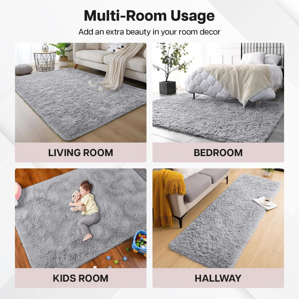 Shaggy Area Rug 4x6 - Soft Plush Non-Slip Indoor Carpet for Living Room Bedroom, Machine Washable Floor Mat in Navy White Beige Black Grey