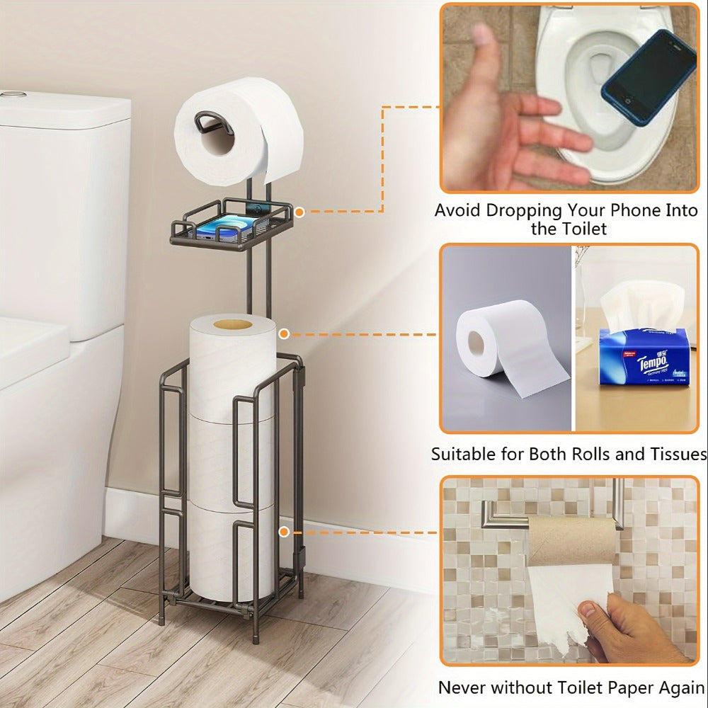 Freestanding Toilet Paper Holder Stainless Steel Stand with 3 Extra Roll Storage Modern Bathroom Organizer