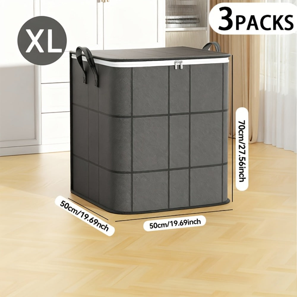 Clothing Storage Bags 3-Piece XL Set Foldable Wardrobe Organizer Boxes | Reinforced Handles & Sturdy Zippers | Large Storage Containers for Clothes Blankets Quilts Bedding | Closet Organization