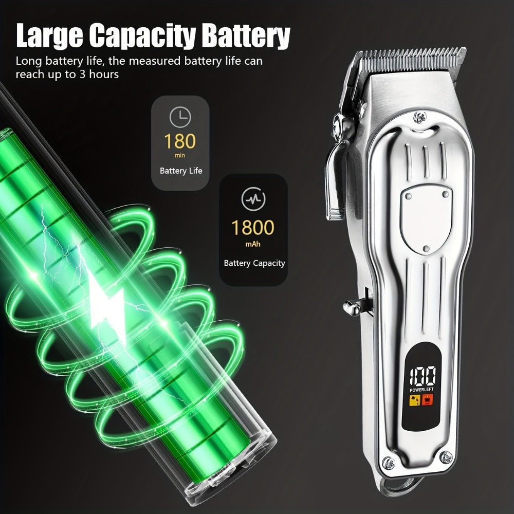 Hair Clipper Set for Men - Professional Cordless Rechargeable Hair Trimmer with LCD Display, Metal Body, Home Haircut Kit, 1 or 2 Piece Set, Father's Day & Birthday Gift for Men