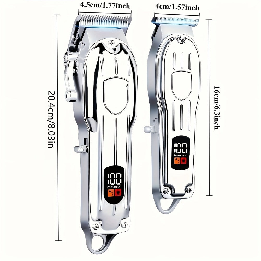 Hair Clipper Set for Men - Professional Cordless Rechargeable Hair Trimmer with LCD Display, Metal Body, Home Haircut Kit, 1 or 2 Piece Set, Father's Day & Birthday Gift for Men