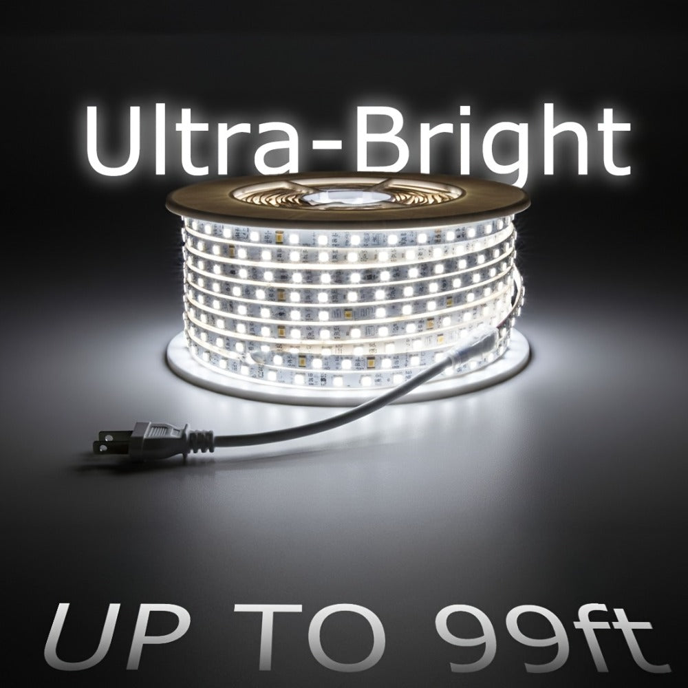 Waterproof LED Strip Lights 110V AC, IP65 120LEDs/Meter Ultra Bright LED Tape Light, Plug and Play Adhesive LED Ribbon for Outdoor Indoor Kitchen Garden Home Room Decoration, Warm White & Cool White