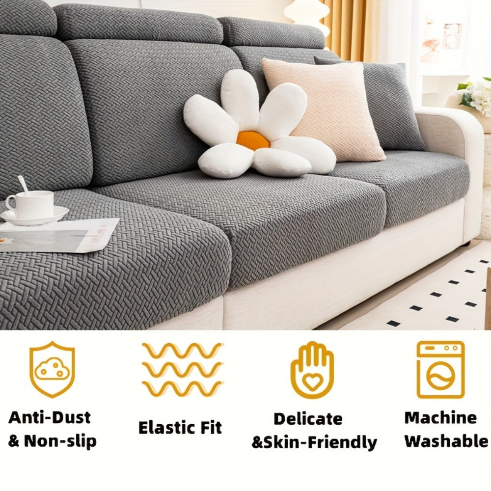 Jacquard Stretch Sofa Cover Non-Slip | Elastic Wear-Resistant Couch Slipcover, Polyester Jacquard Fabric, 1 to 4 Seat Sectional L-Shape, Armrest Backrest, Machine Washable