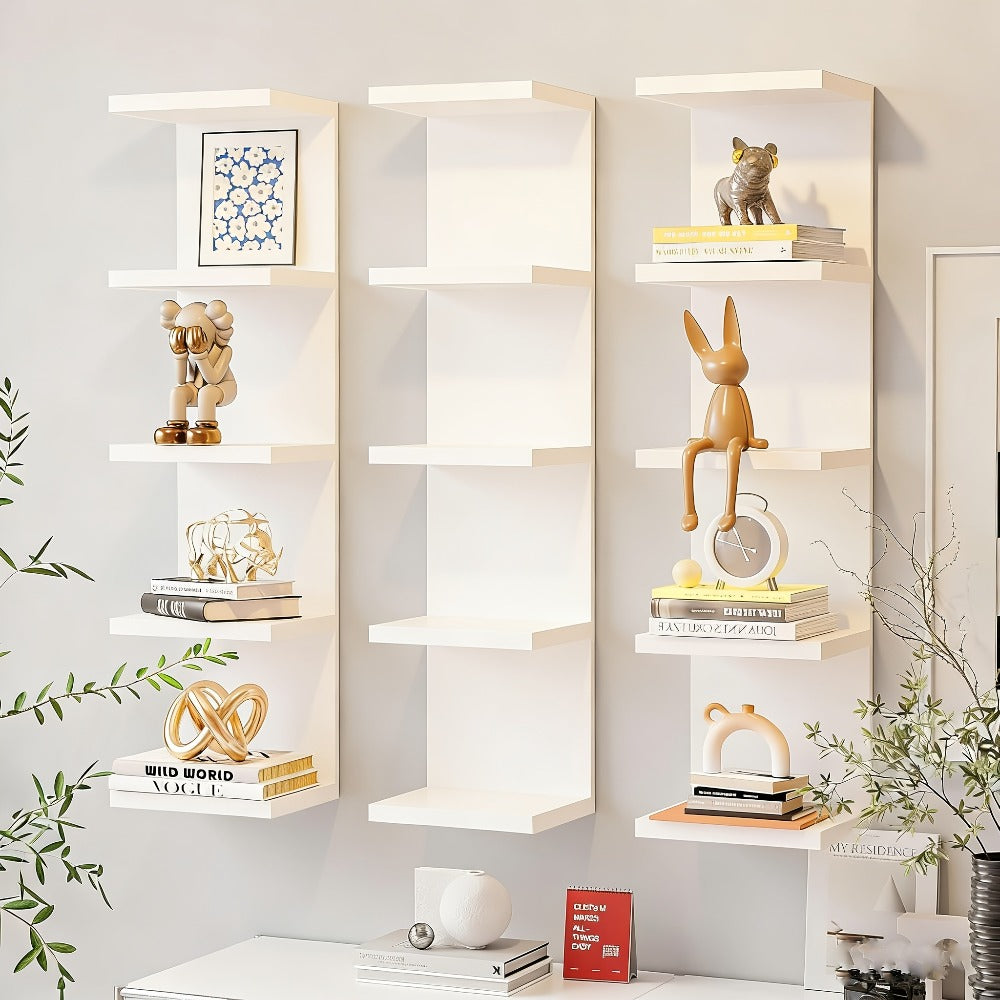 5-Tier Floating Wall Shelf Wall-Mounted Storage Rack 31.5¡± - Space Saving Display Shelves for Bedroom Living Room Oak Finish Easy Install Thickened Suspended Wall Organizer