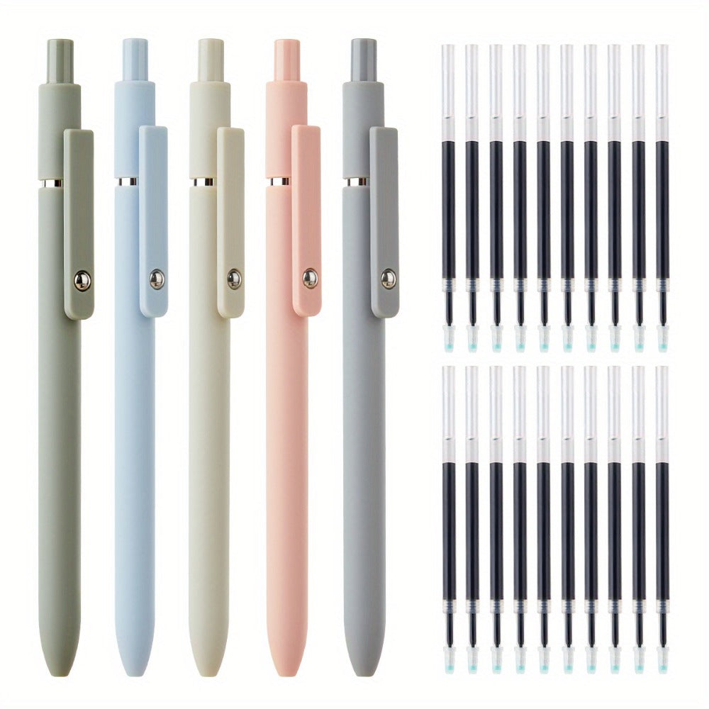 Gel Pen Set 25-Pack ¨C 5 Multicolor Pens + 20 Black Refills 0.5mm Fine Point Quick-Drying Smooth Writing No Feather Ink for Office School Journaling Gifting Vintage Morandi Gradient