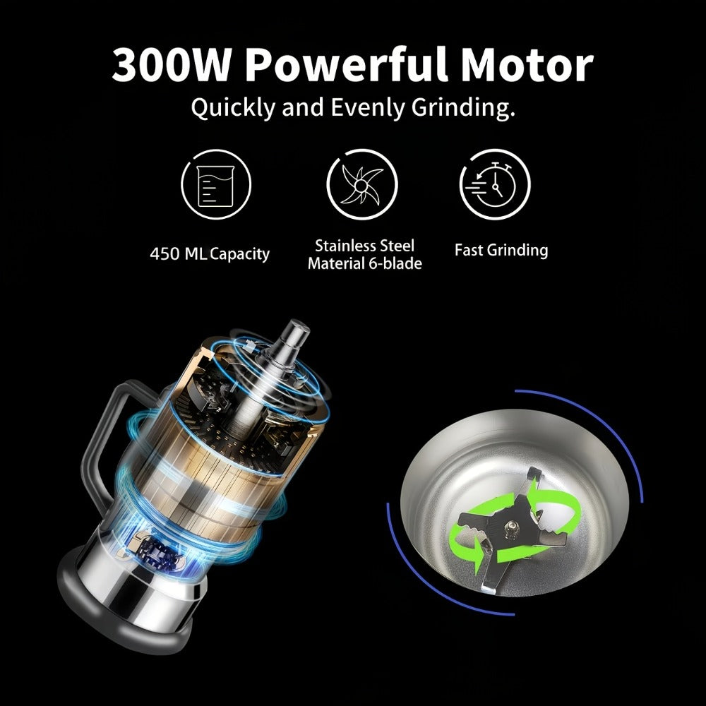 Electric Coffee Grinder 300W 25000RPM ¨C 8-Blade Stainless Steel Spice & Grain Mill for Coffee Beans, Nuts, Spices | Home, Cafe & Camping
