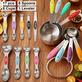 Stainless Steel Measuring Cups and Spoons Set 17 Piece - 8 Measuring Cups, 8 Double-Sided Spoons & 1 Leveler for Baking, Cooking & Kitchen Use, Perfect Holiday Gift