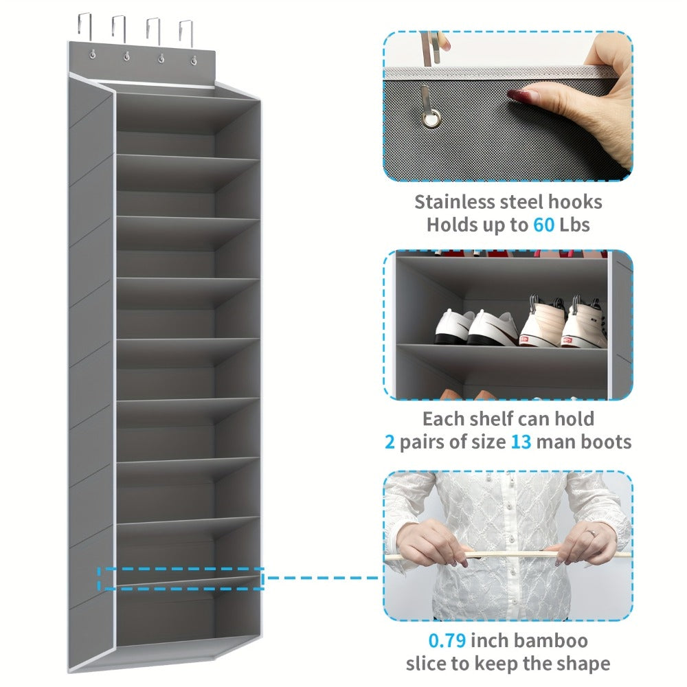 10-Tier Over-the-Door Shoe Rack Organizer with 4 Metal Hooks - Holds 20 Pairs, Large Capacity Hanging Shoe Storage