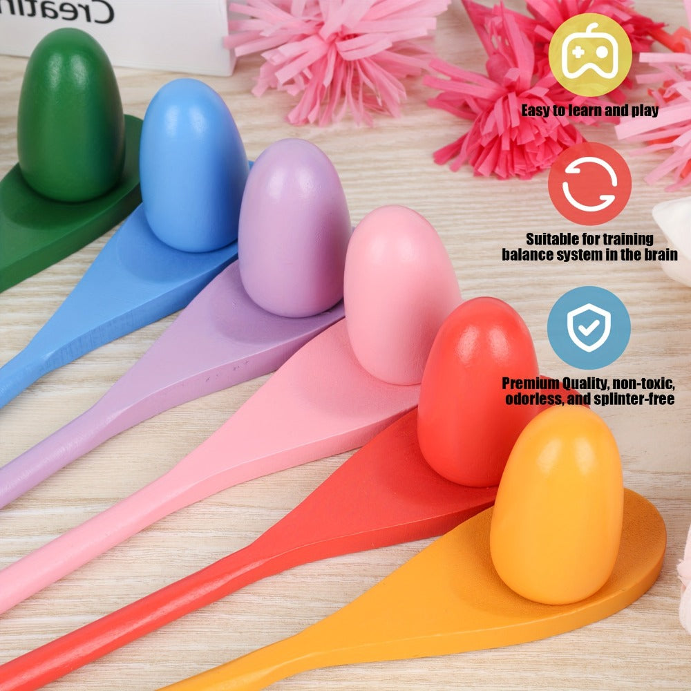 Egg Spoon Race Game Set 12pcs ¨C Wooden Egg & Spoon Balance Relay Race Outdoor Lawn Game for Kids, Easter, Birthday Party, Carnival, School Activity