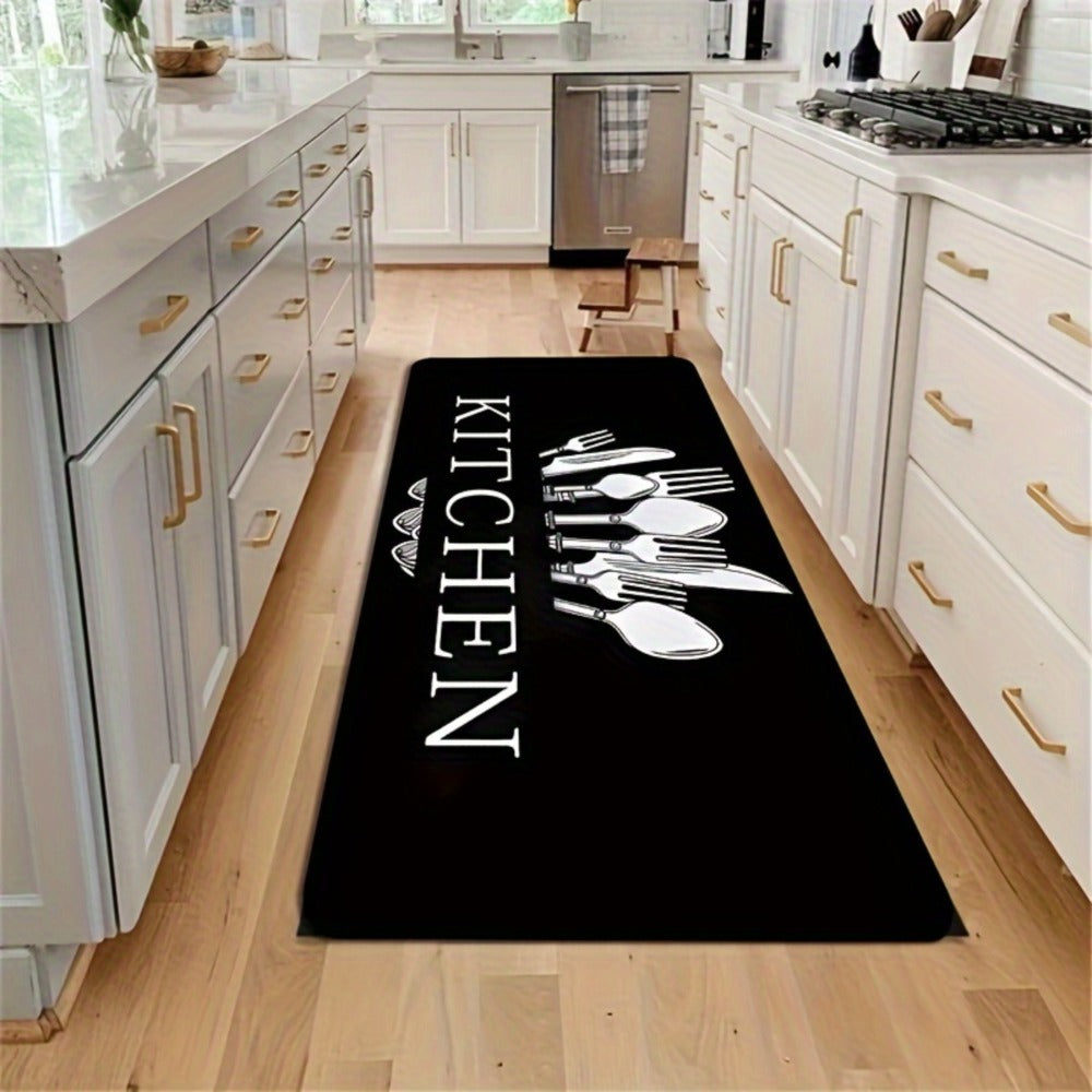 Kitchen Mat Set 3-Piece Alphabet Knife & Fork Pattern ¨C Non-Slip Soft Washable Rugs for Kitchen, Dining Room & Bathroom