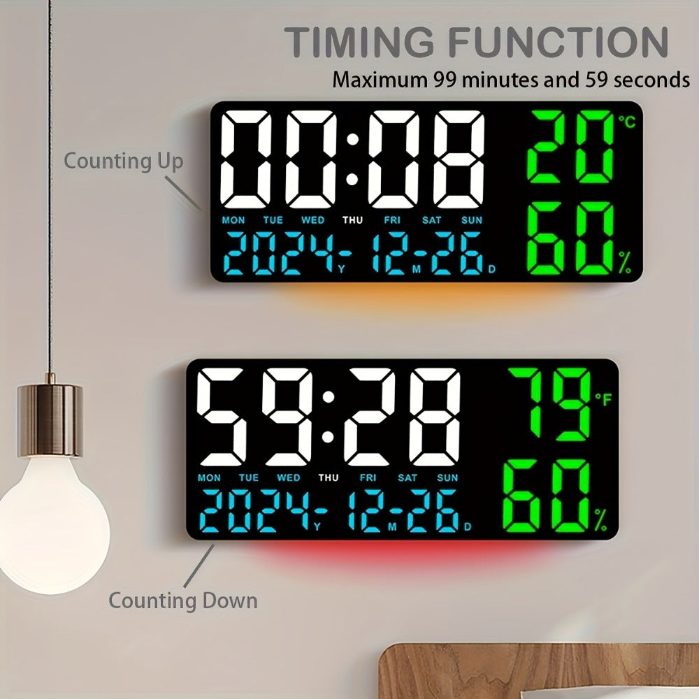 LED Alarm Clock Large Screen - Digital Clock with Temperature Humidity Week Display, Bedroom Living Room Office Desk Clock