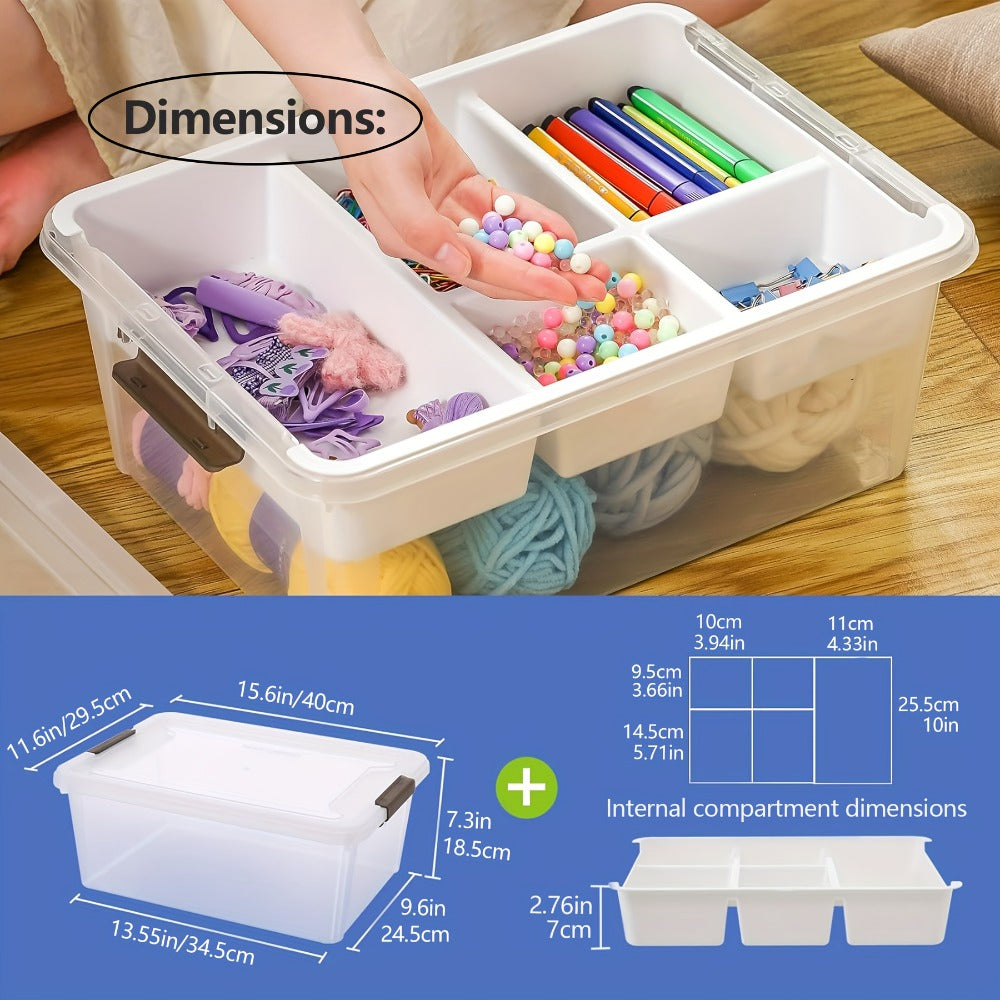 Clear Plastic Storage Boxes with Removable Tray, 2pcs Stackable Transparent Storage Containers, Multipurpose Organizer for Office Stationery, Sewing, Bathroom & Kitchen Organization