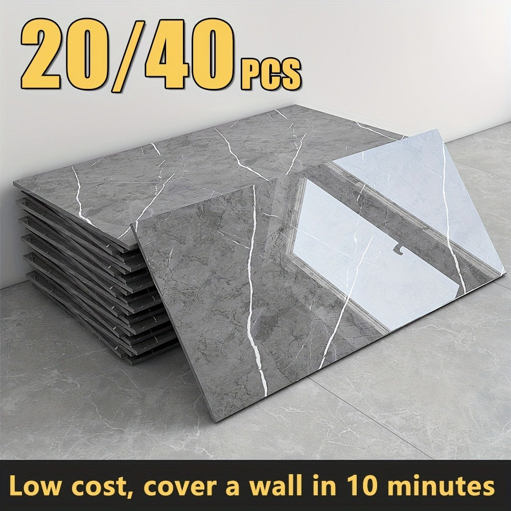 Peel and Stick Marble Wall Tiles - Self-Adhesive Waterproof Backsplash Panels for Kitchen Bathroom Living Room, Easy Install DIY Wall Sticker Decor (23.62¡±x11.81¡±, 20/40 Pack)